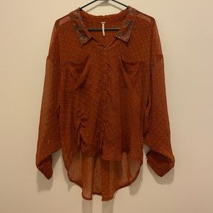 Orange Button-up Patterned Blouse